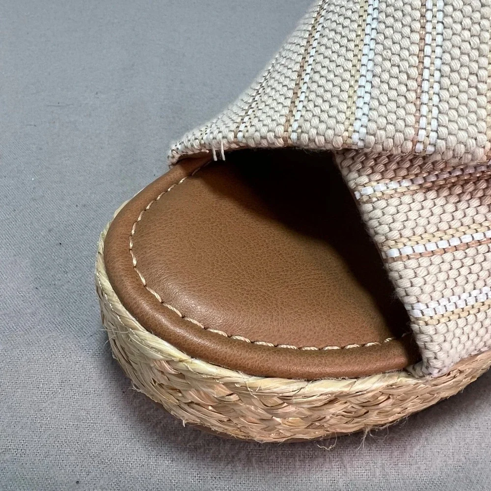 Universal Thread Desi Platform Slip On Sandals Light Beige Striped Espadrille 11